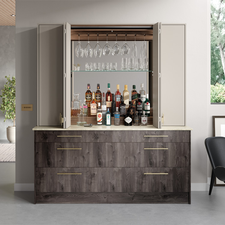 Bar dresser unit with open bi-fold doors