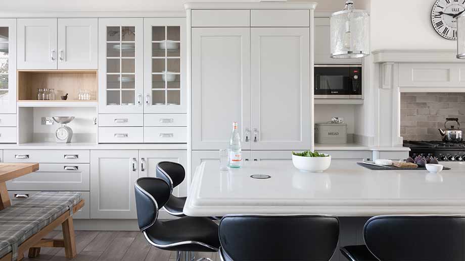  A beautiful classic kitchen in Yorkshire featuring grey kitchen cabinets