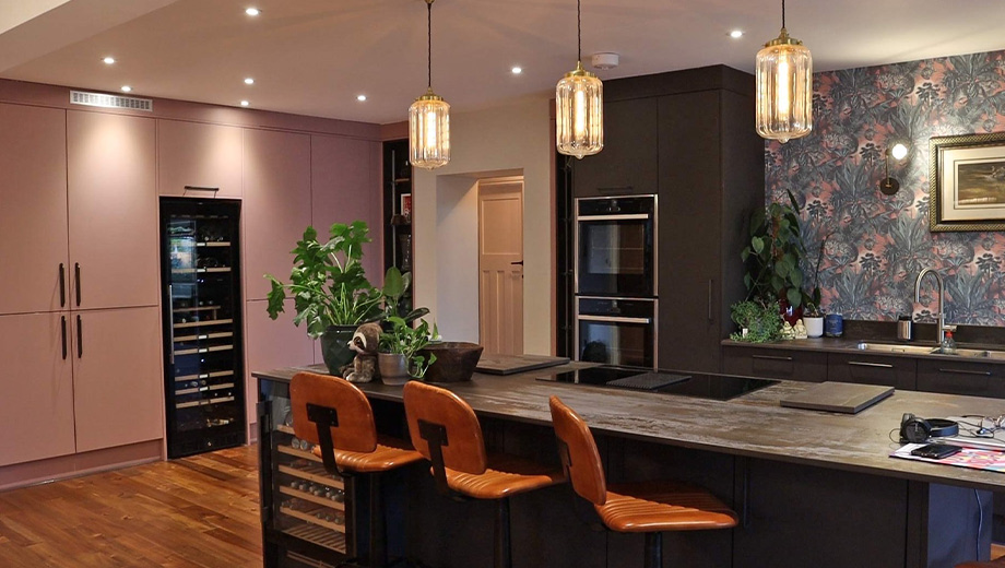 Colourful family kitchen in Surrey