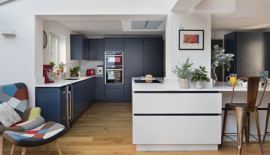 Blue and white modern kitchen