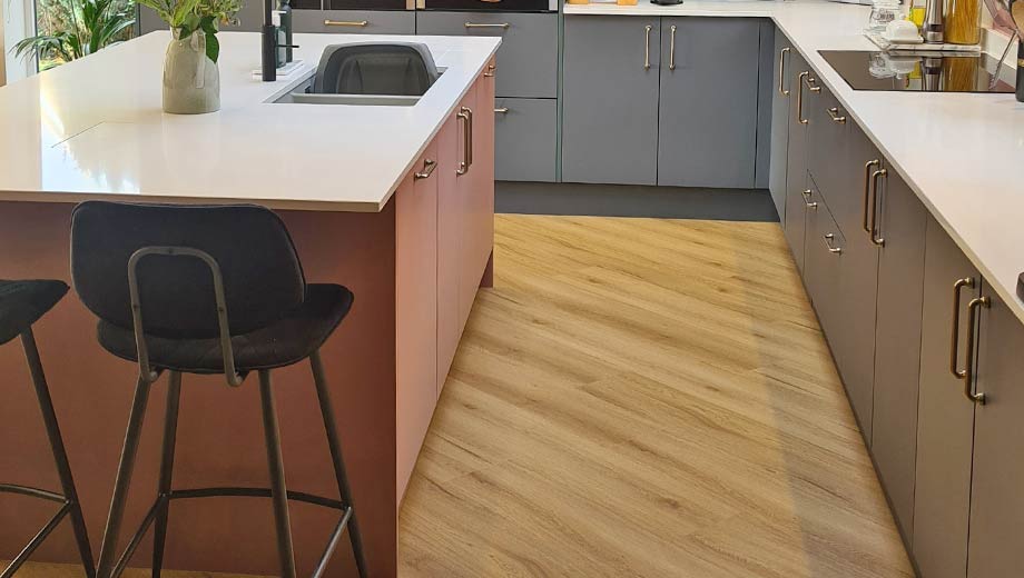 Green and pink kitchen doors