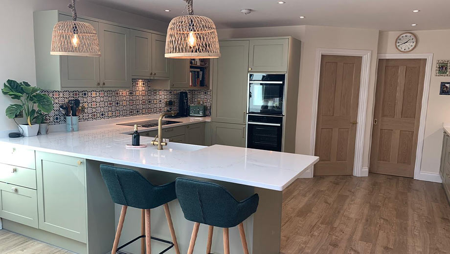 Light green shaker kitchen in Esher