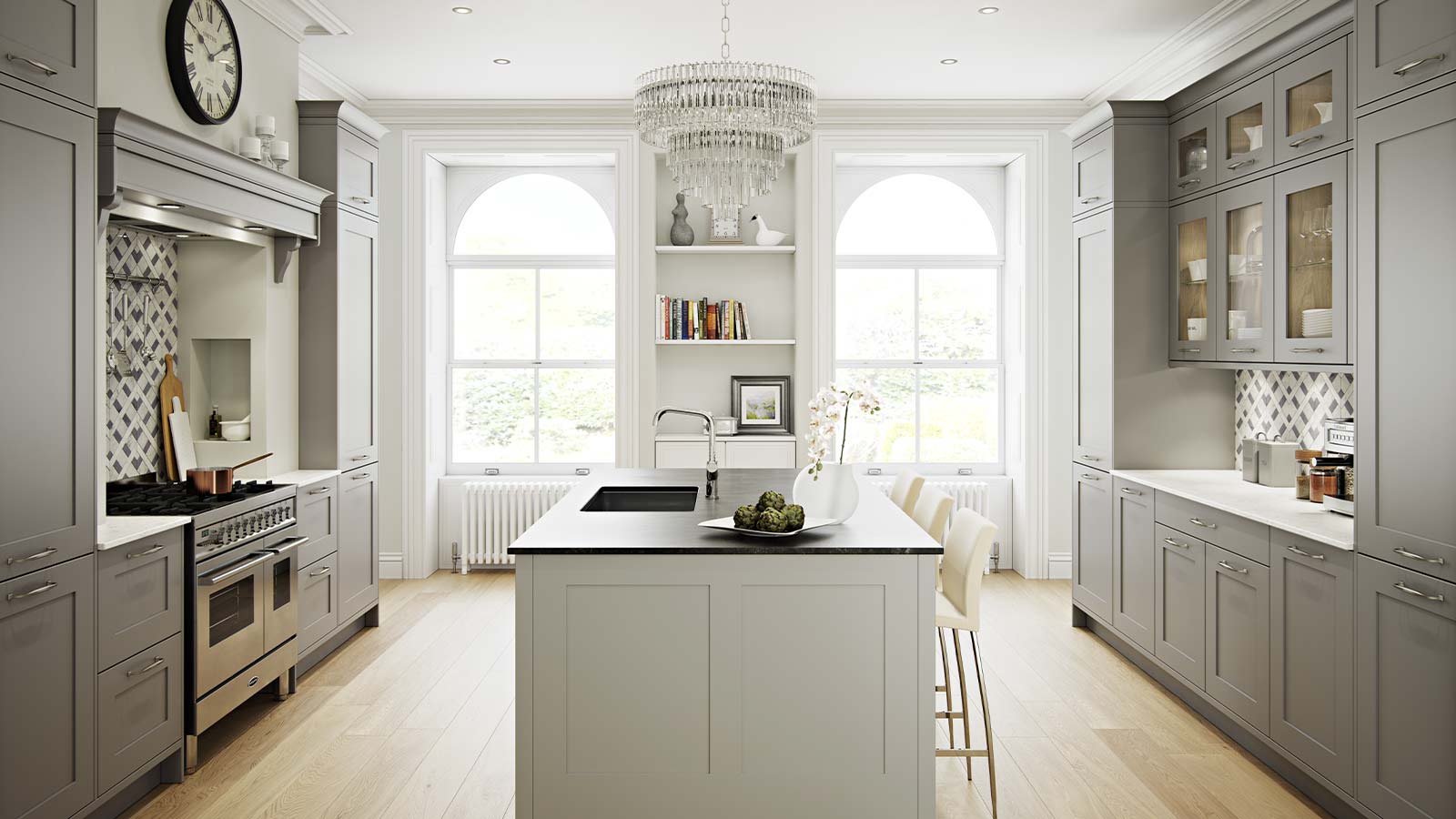 Light Grey kitchen with kitchen island