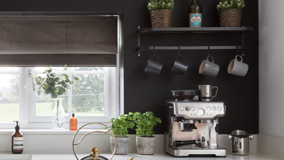 Kitchen coffee station with painted feature wall