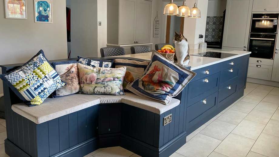 Kitchen island with casual dining bench