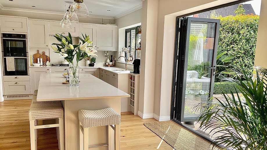 Grey shaker kitchen with large kitchen island