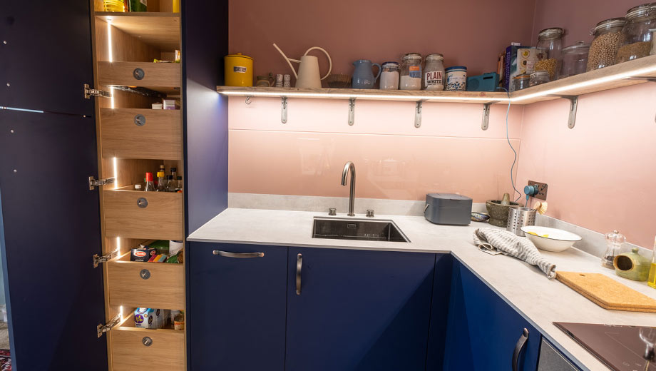 Kitchen shelves with lighting