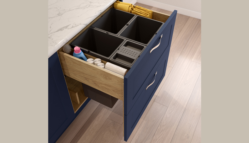 An integrated waste bin in a classic kitchen
