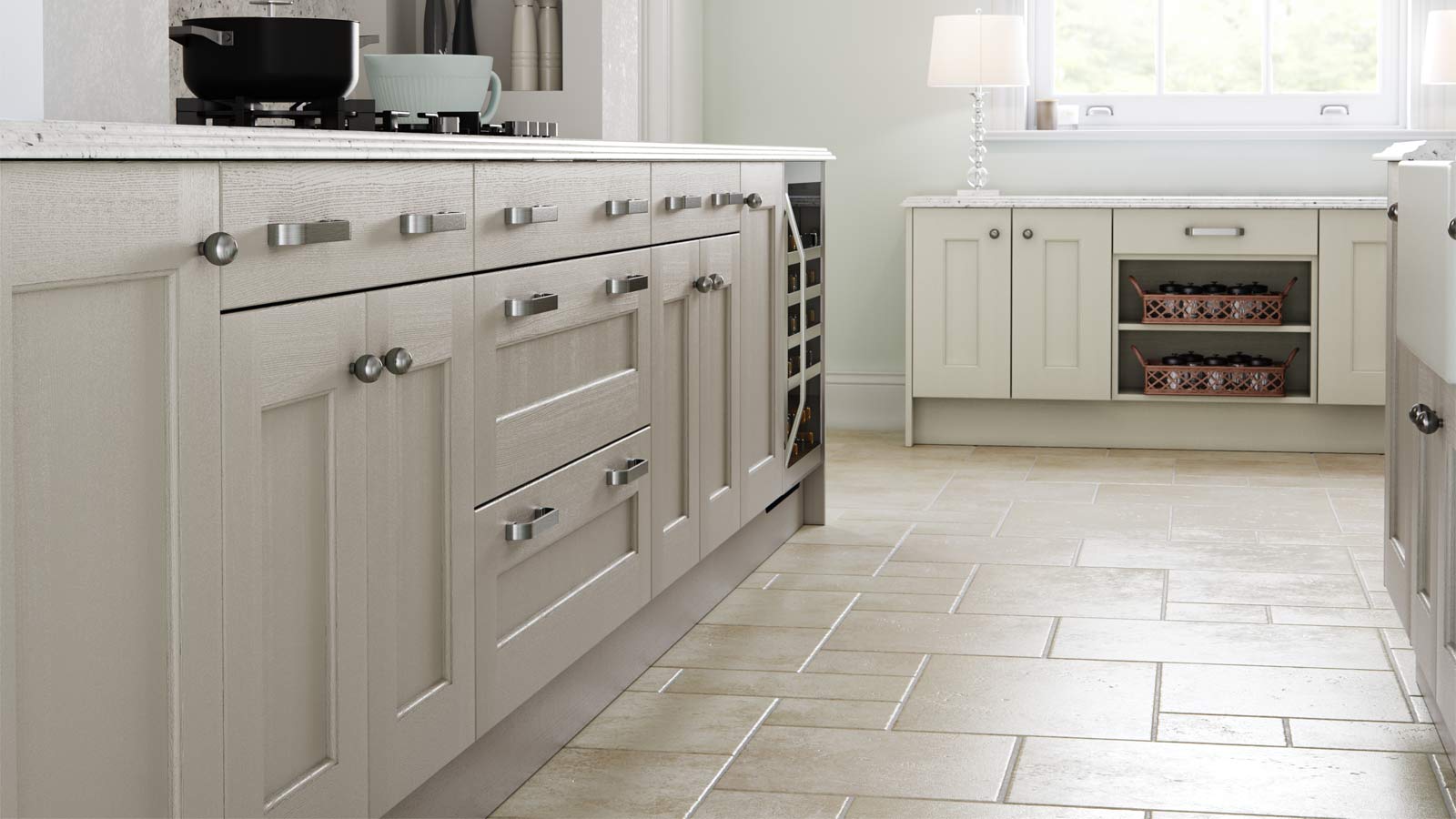 Traditional kitchen cupboard doors featuring a range of kitchen handles