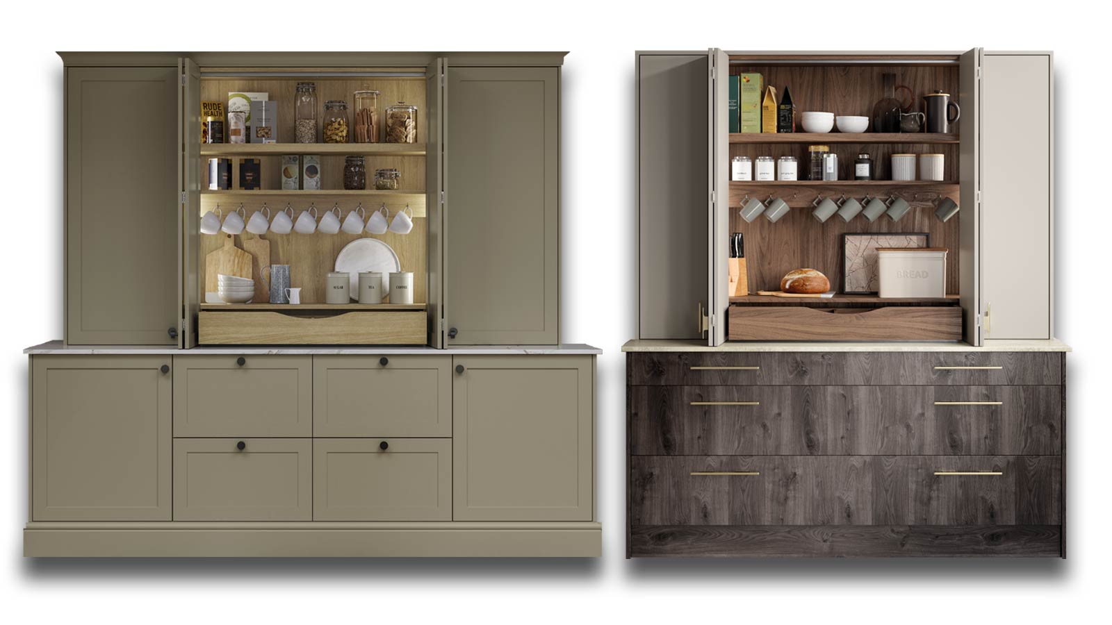 Masterclass breakfast dressers in Sage Bloomsbury and Grey Sutton doors