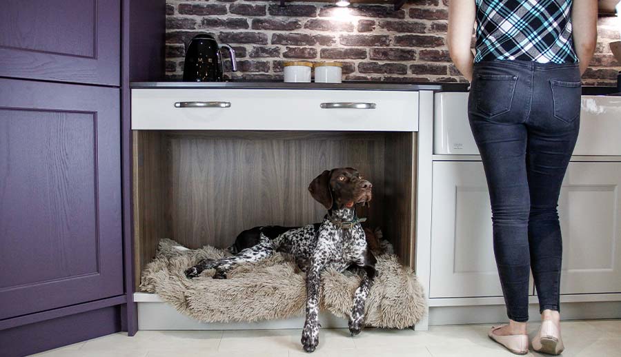 Dog bed area in a pet friendly kitchen