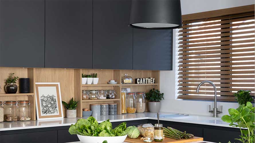 Open shelving in a modern scandi kitchen