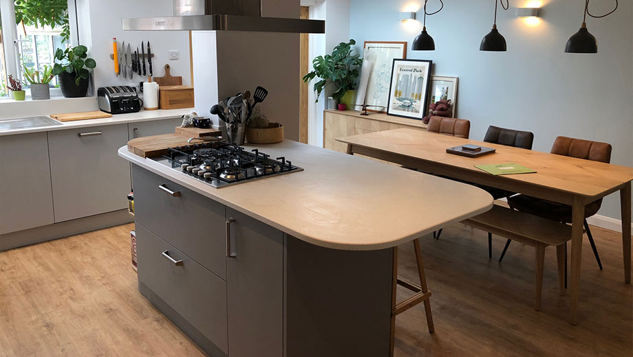 Small kitchen island in a modern kitchen